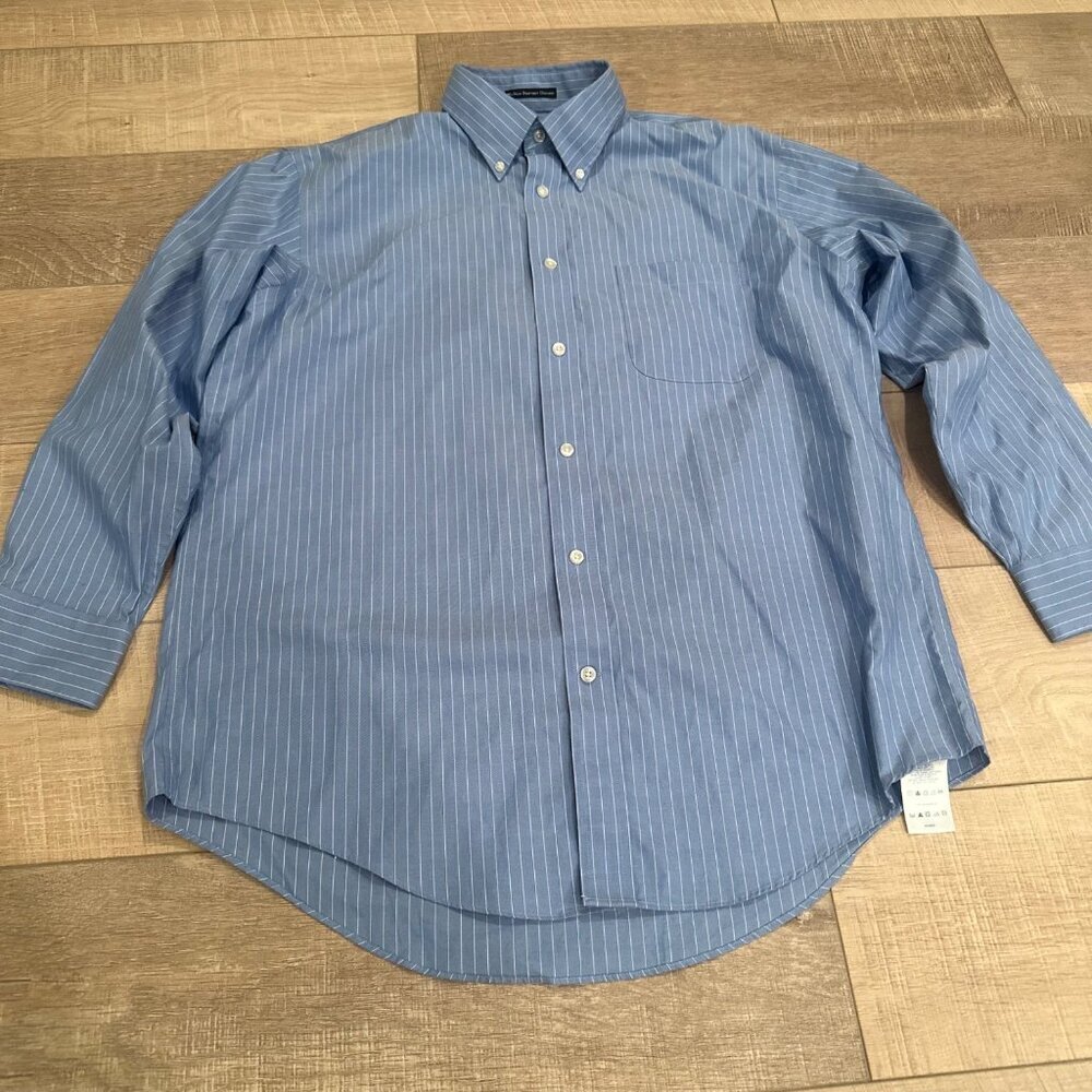LANDS END MENS 16-32 NO IRON PINPOINT OXFORD LONG SLEEVE SHIRT BUTTON UP - Picture 2 of 8